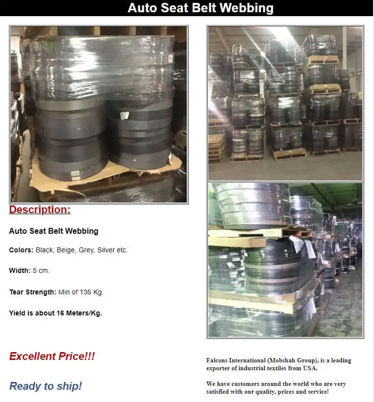 Auto Seat Belt Webbing